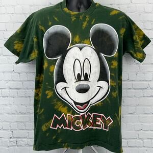 Vintage 90s Mickey Mouse Big Face T Shirt Disney Disneyland Green Tee XL X-Large